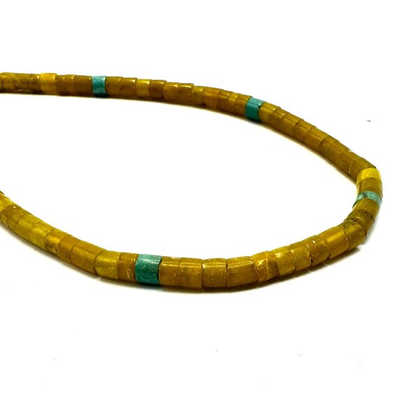 1970s-80s Santo Domingo Pueblo Hand-Rolled Gaspeite & Turquoise Necklace - Picture 6 of 8